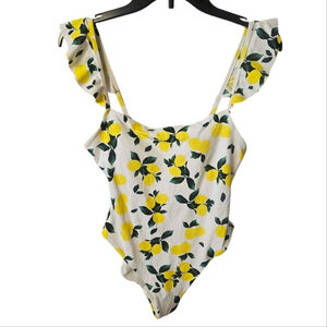 AQUA Swim Ruffled Lemon Print One-Piece Swimsuit NWT-Size Medium-MSRP $98